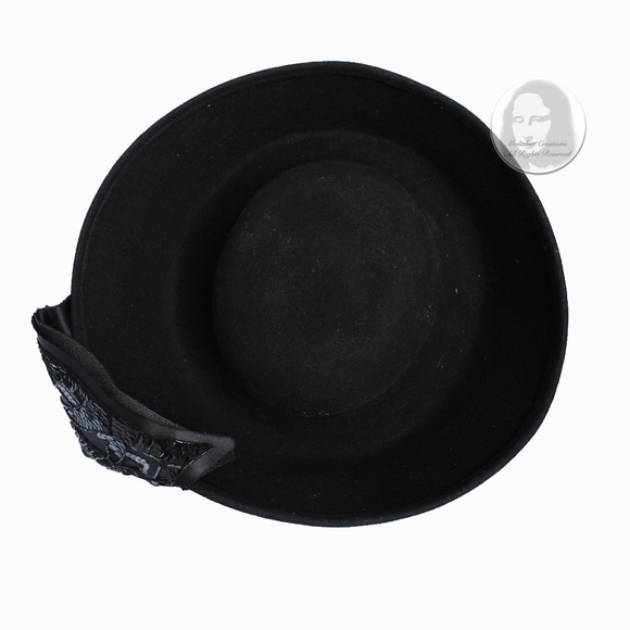 Mr. John Hat Breton Black Wool Felt Embellished Sequins Bow  display picture 3